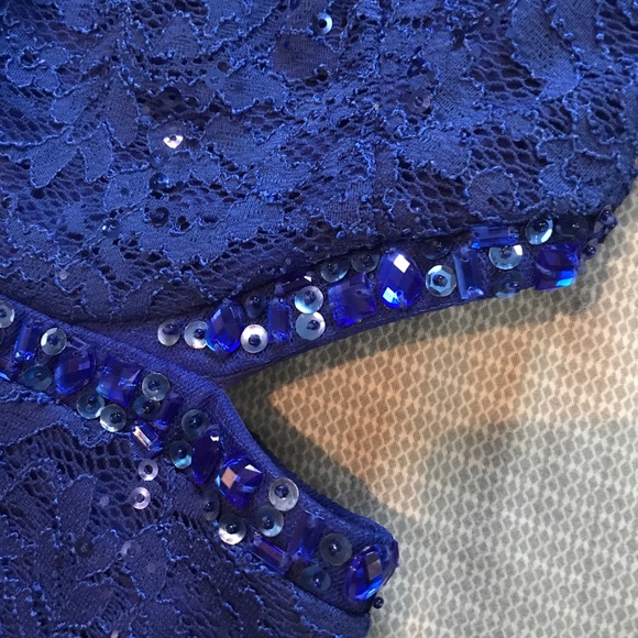 Long Blue Lace Prom Dress - Picture 4 of 7